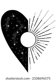 ilustración en forma de corazón de amor vectorial, día y noche