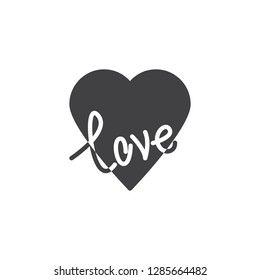 Love heart vector icon. filled flat sign for mobile concept and web design. Heart and Love lettering simple solid icon. Valentine day dymbol, logo illustration. Pixel perfect vector graphics