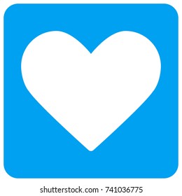 Love Heart vector icon. Image style is a flat icon symbol perforated in a blue rounded square shape.