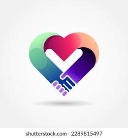 love or heart vector icon logo with handshake concept