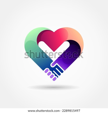 love or heart vector icon logo with handshake concept