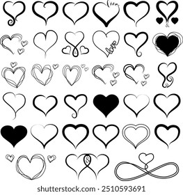 Love Heart Vector Icons - Iconos versátiles en forma de corazón perfectos para el día de San Valentín, bodas y proyectos románticos. Elige entre corazones, manos, líneas y más. Boceto dibujado gráfico de forma de corazón de amor