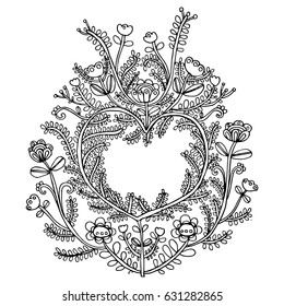 Love Heart Vector and Illustration, Coloring  Book for Adult and Older Children, Silk Screen Design for T-Shirt.