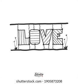 love, heart, vector illustration hand drawing, doodle, for valentines day special, black and white cutie heart and all of "Love"