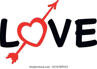 Love heart vector illustration. Valentine's Day typography