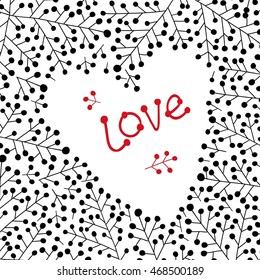 Love heart. Vector pattern. Black and white.