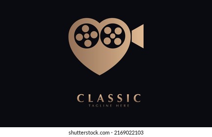plantilla de logotipo de cámara de vídeo de amor o corazón vectores monocípicos