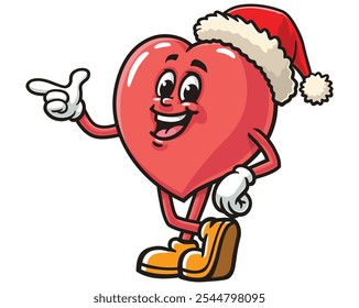 Love Heart wearing a christmas hat, Cartoon Mascot Illustration Character Vector Clip-art Hand-drawn Logo Design