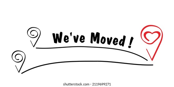 Love, heart and wedding, changed address. We have moved or we've moved and we have the key. Pinpoint location symbol. Vector pointer icon or logo. Moving office or new home.