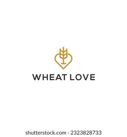 Love Heart with wheat grain logo design vector template	