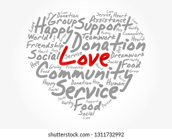 Love heart word cloud, emotion, marriage, valentine, friendship concept background