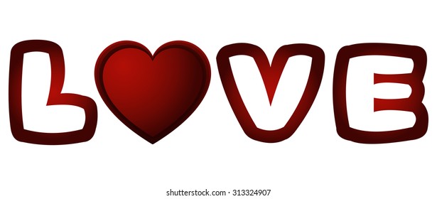 Love Heart Word, Vector Illustration. 