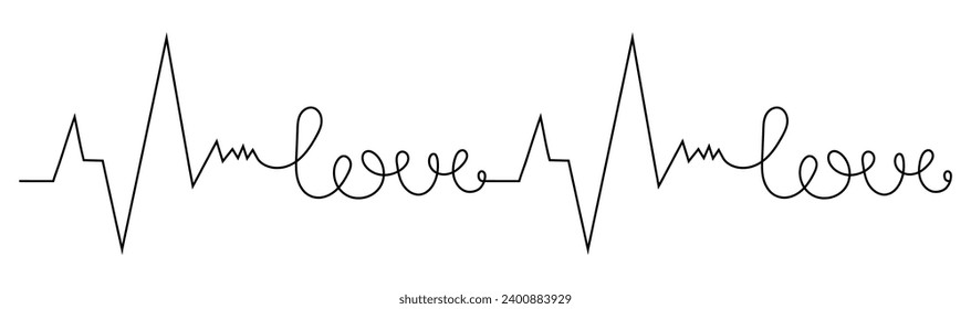 Love heartbeat in one line art style. Vector element for valentine's day