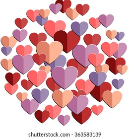 Love Hearts banner. greeting card or design element. Paper color silhouettes.