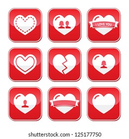 Love hearts buttons set for Valentines Day