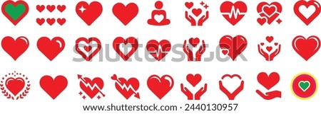 love, hearts collection, diverse styles, romantic symbols, red heart icon on white background, perfect for wedding invitations, expressing affection.