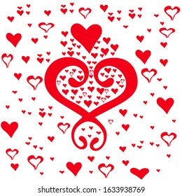 Love hearts, A collection of love hearts, there are small love hearts surrounding a large heart in the center.Vector illustration on white background