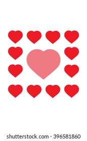 Love hearts, A collection of love hearts, there are small love hearts surrounding a large heart in the center.