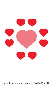Love hearts, A collection of love hearts, there are small love hearts surrounding a large heart in the center.
