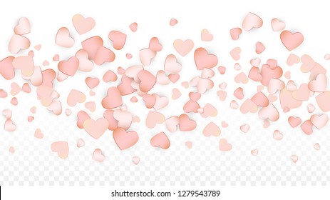 Love Hearts Confetti Falling Background. St. Valentine's Day pattern Texture. Element of Design for Cards, Banners, Posters, Flyers for Wedding, Anniversary, Birthday Party, Sales.