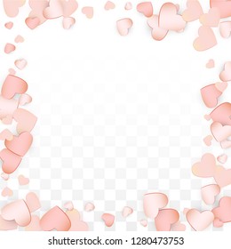 Love Hearts Confetti Falling Background. San Valentin Day pattern Wallpaper. Element of Design for Cards, Banners, Posters, Flyers for Wedding, Anniversary, Birthday Party, Sales.