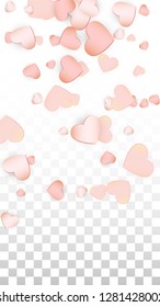 Love Hearts Confetti Falling Background. San Valentin Day pattern Romantic Scattered Hearts. Element of Design for Cards, Banners, Posters, Flyers for Wedding, Anniversary, Birthday Party, Sales.