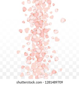 Love Hearts Confetti Falling Background. San Valentin Day pattern Wallpaper. Vector Illustration for Cards, Banners, Posters, Flyers for Wedding, Anniversary, Birthday Party, Sales.