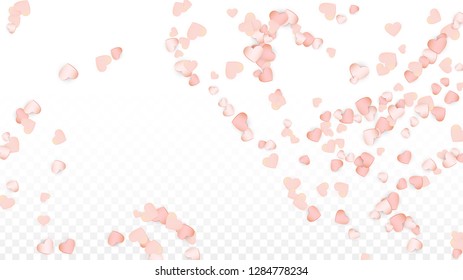 Love Hearts Confetti Falling Background. San Valentin Day pattern Wallpaper. Vector Illustration for Cards, Banners, Posters, Flyers for Wedding, Anniversary, Birthday Party, Sales.