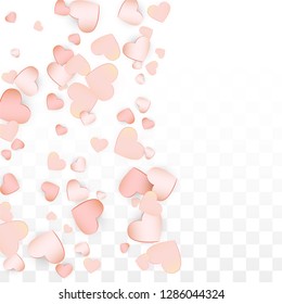 Love Hearts Confetti Falling Background. St. Valentine's Day pattern Texture. Vector Illustration for Cards, Banners, Posters, Flyers for Wedding, Anniversary, Birthday Party, Sales.