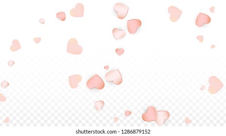 Love Hearts Confetti Falling Background. San Valentin Day pattern Romantic Scattered Hearts. Vector Illustration for Cards, Banners, Posters, Flyers for Wedding, Anniversary, Birthday Party, Sales.