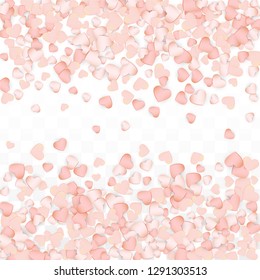 Love Hearts Confetti Falling Background. San Valentin Day pattern Wallpaper. Element of Design for Cards, Banners, Posters, Flyers for Wedding, Anniversary, Birthday Party, Sales.