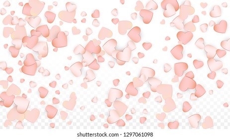 Love Hearts Confetti Falling Background. St. Valentine's Day pattern Romantic Scattered Hearts. Vector Illustration for Cards, Banners, Posters, Flyers for Wedding, Anniversary, Birthday Party, Sales.