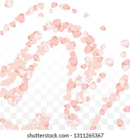 Love Hearts Confetti Falling Background. San Valentin Day pattern Wallpaper. Vector Illustration for Cards, Banners, Posters, Flyers for Wedding, Anniversary, Birthday Party, Sales.