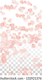 Love Hearts Confetti Falling Background. St. Valentine's Day pattern Texture. Element of Design for Cards, Banners, Posters, Flyers for Wedding, Anniversary, Birthday Party, Sales.