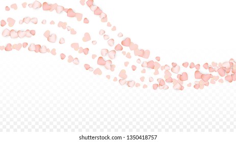 Love Hearts Confetti Falling Background. St. Valentine's Day pattern Romantic Scattered Hearts. Element of Design for Cards, Banners, Posters, Flyers for Wedding, Anniversary, Birthday Party, Sales.