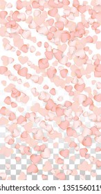 Love Hearts Confetti Falling Background. St. Valentine's Day pattern Romantic Scattered Hearts. Element of Design for Cards, Banners, Posters, Flyers for Wedding, Anniversary, Birthday Party, Sales.