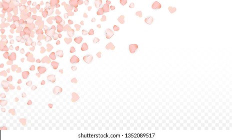 Love Hearts Confetti Falling Background. San Valentin Day pattern Romantic Scattered Hearts. Element of Design for Cards, Banners, Posters, Flyers for Wedding, Anniversary, Birthday Party, Sales.