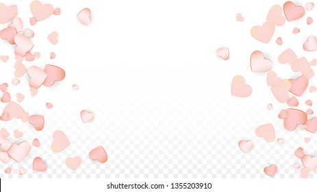 Love Hearts Confetti Falling Background. San Valentin Day pattern Romantic Scattered Hearts. Vector Illustration for Cards, Banners, Posters, Flyers for Wedding, Anniversary, Birthday Party, Sales.