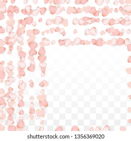 Love Hearts Confetti Falling Background. St. Valentine's Day pattern Romantic Scattered Hearts. Vector Illustration for Cards, Banners, Posters, Flyers for Wedding, Anniversary, Birthday Party, Sales.