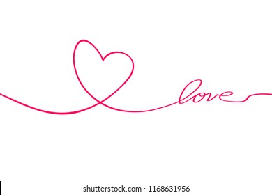 Love with hearts in continuous drawing lines in a flat style in continuous drawing lines. Continuous black line. The work of flat design. Symbol of love and tenderness