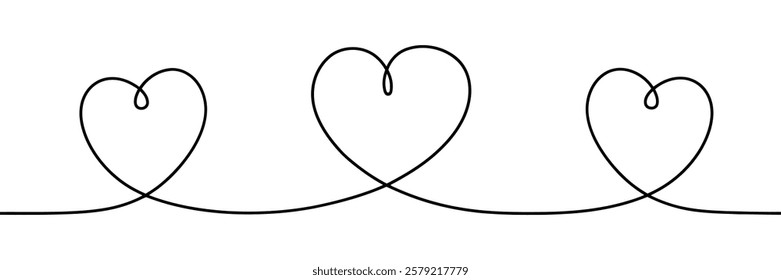 Love with hearts in continuous drawing lines in a flat style in continuous drawing lines. Continuous black line. The work of flat design. Symbol of love and tenderness