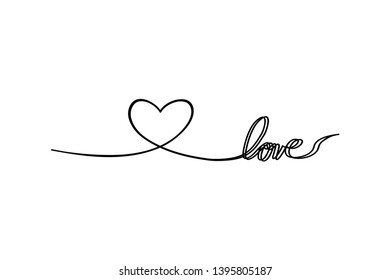 Love with hearts in continuous drawing two lines in a flat style in continuous drawing lines. Continuous double black line. The work of flat design. Symbol of love and tenderness
