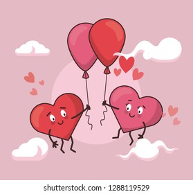 love hearts couple cartoon