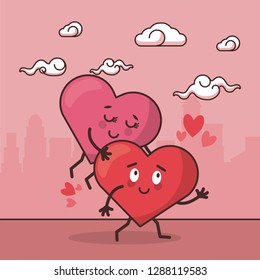 love hearts couple cartoon