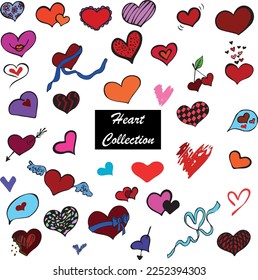 Love Hearts Doodle Colorful Set. Vector Hand Drawn Illustration.