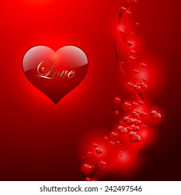 love hearts flying wave on red