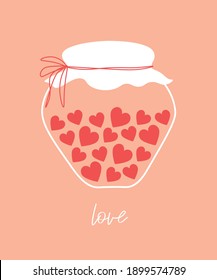 Love hearts glass jar, thanks card, valentine day