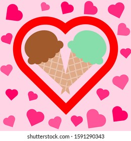 love hearts ice-cream cone vector