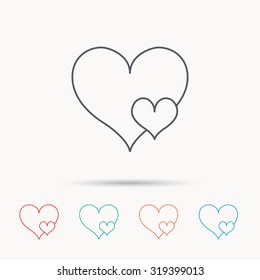 Love hearts icon. Lovers sign. Couple relationships. Linear icons on white background. Vector