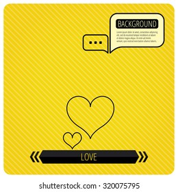 Love hearts icon. Lovers sign. Couple relationships. Chat speech bubbles. Orange line background. Vector